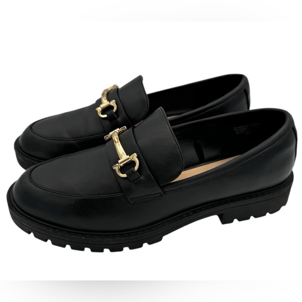 LOFT Lug Chunky Black Loafers Elegant Black Loafers with Gold Accents